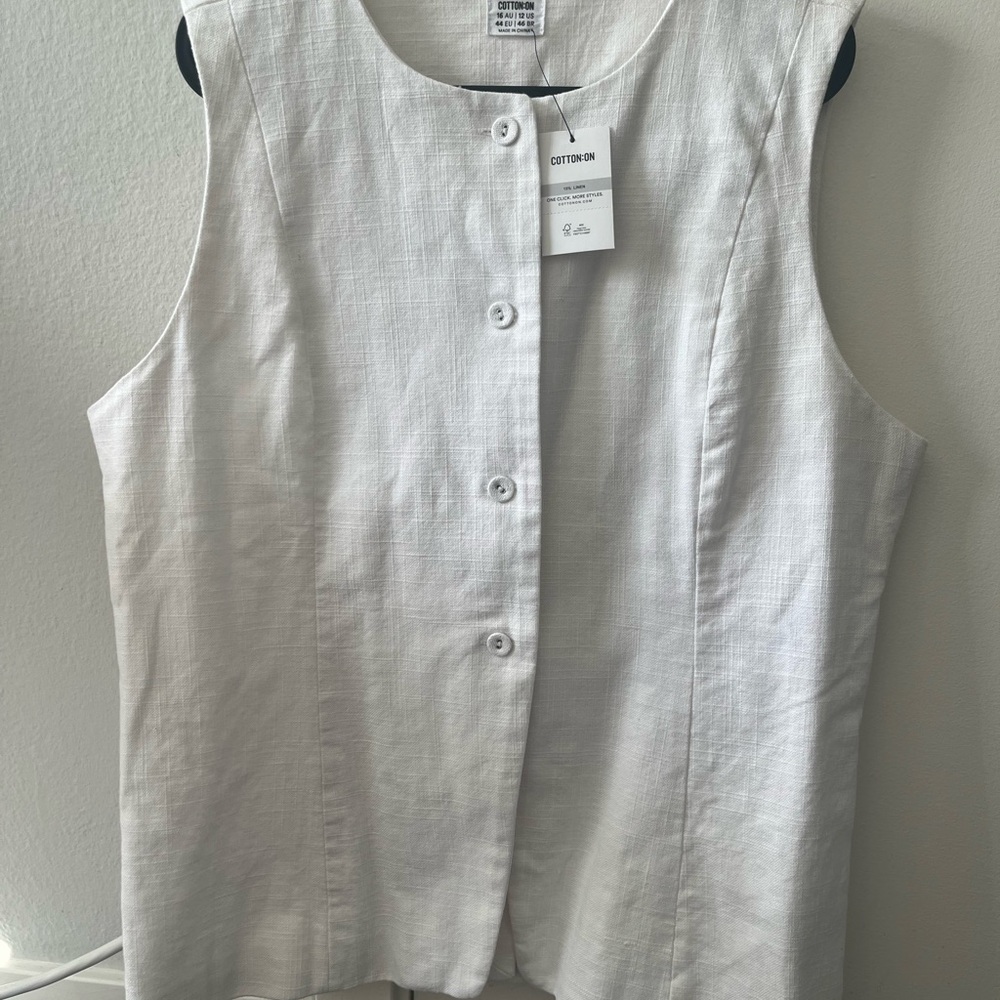 NWT Cotton On Women's White Linen Blend Button Down Shirt Vest